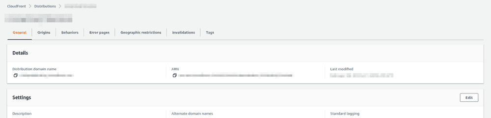 Cloudfront distributions page